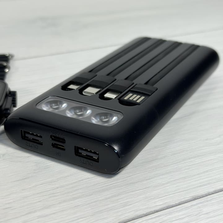 Зарядний пристрій 10000 mAh з вбудованими кабелями